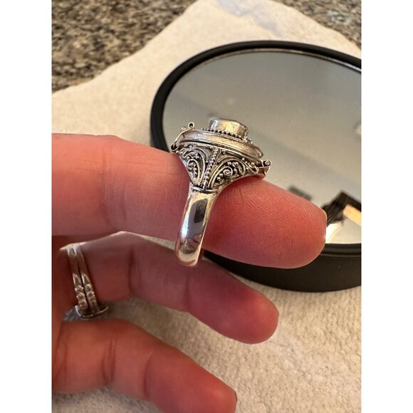 Poison Ring Sterling Silver 925 Garnet Gemstone Intricate Filigree Design Gift - Picture 6 of 16